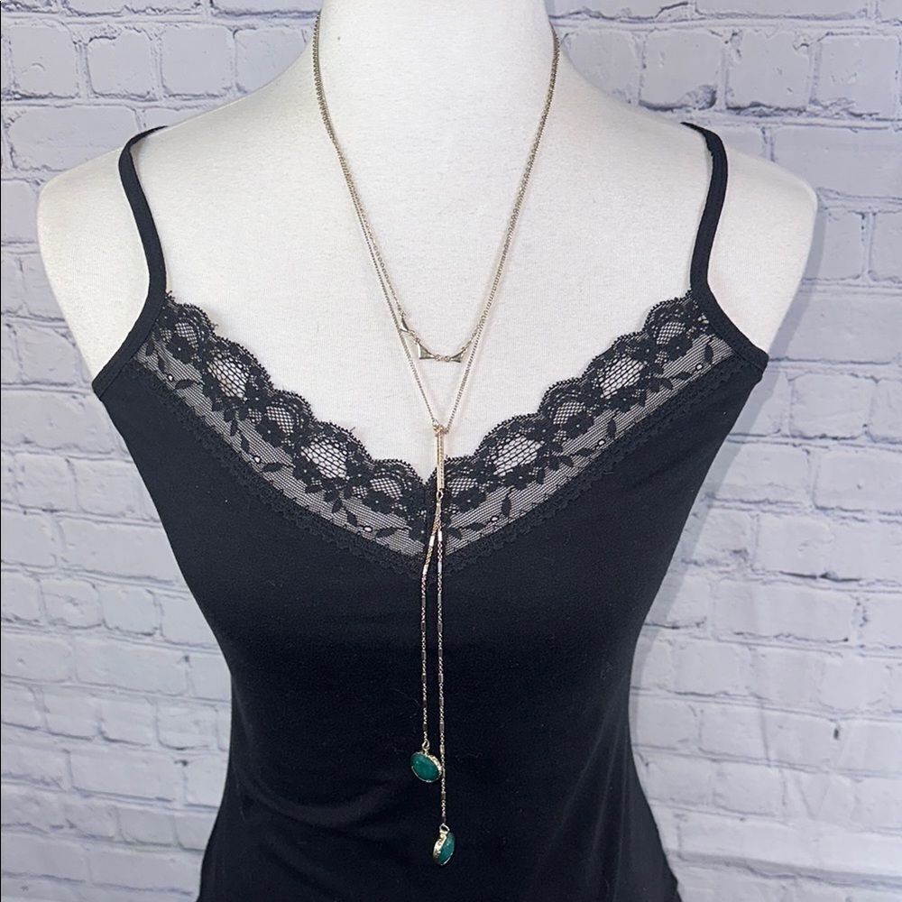 ✨ White House Black Market Lariat Necklace with Teal Accents